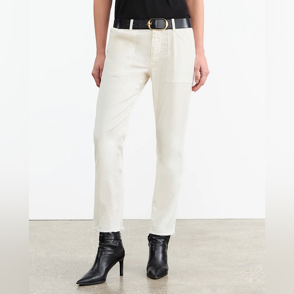 NILI LOTAN COTTON TWILL JENNA PANTS SLIM RAW HEM SPRING CASUAL Off White 12